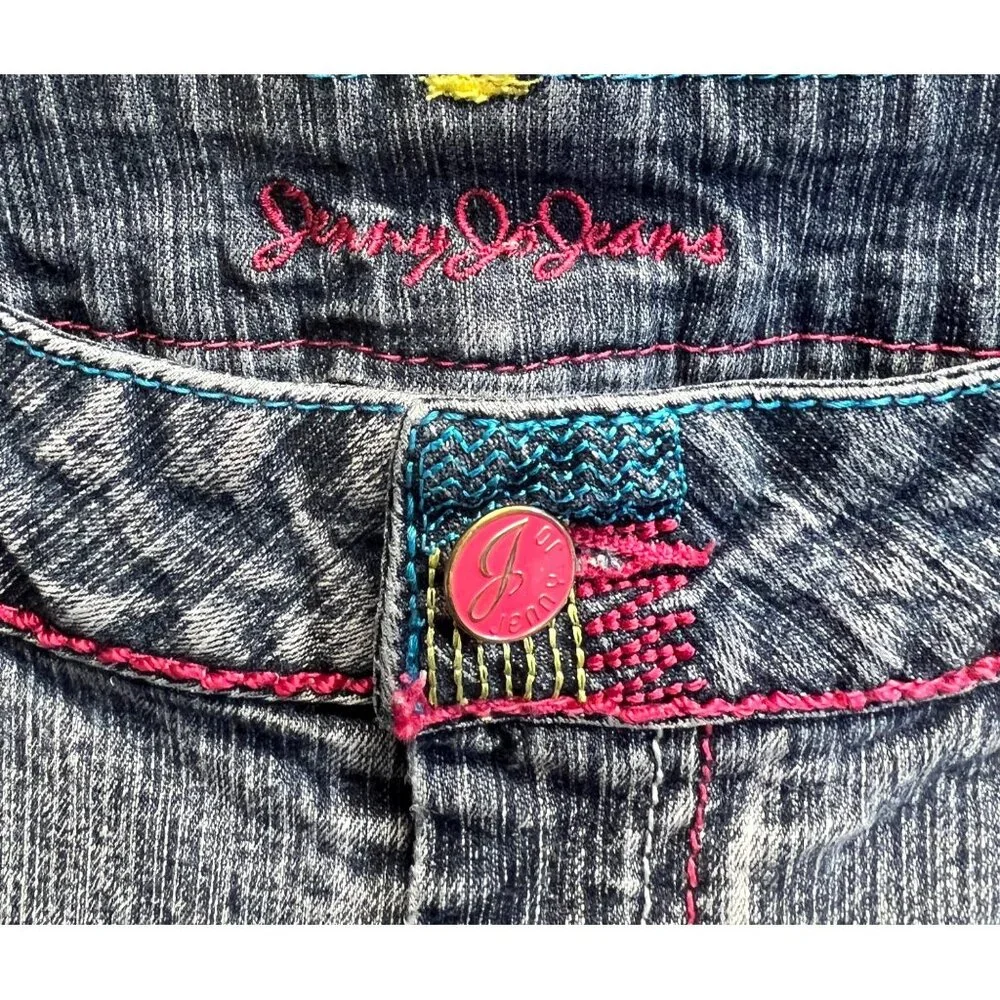 Jenny Jo Jeans Skinny Jeans 9/10 Denim Multi-Color Embroidered Stitching - Picture 3 of 4